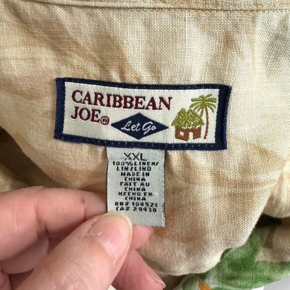Caribbean Joe 100% Linen Hawaiian Print Short Sleeve Button Up Men's XXL - Picture 8 of 8